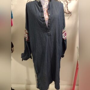 J. Pret Embroidered Denim Tunic Dress